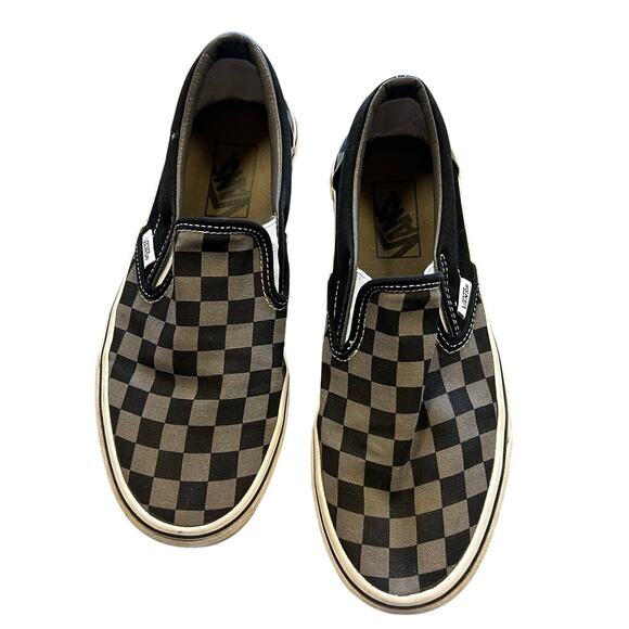Vans Shoes - Van's Black + Gray Checkered Slip On Skate Shoes Women's Size 7.5